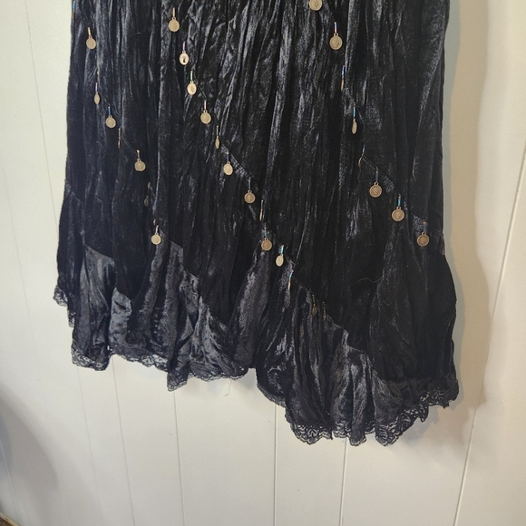 Vintage 90s Black Velvet Sequins Beaded Broomstick Skirt 1990s Whimsigoth Large - Picture 6 of 13